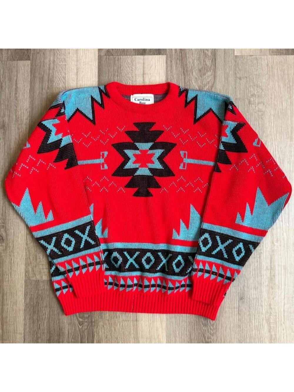 Vintage Carolina Bay aztec style Sz Large patterned sweater #geometric #retro